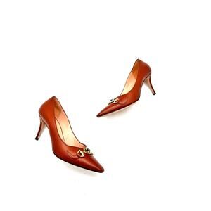 Gucci Zumi Brown Leather Horsebit Pointed Toe Pumps EU 38